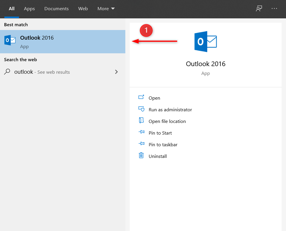 Microsoft Outlook setup - step 1
