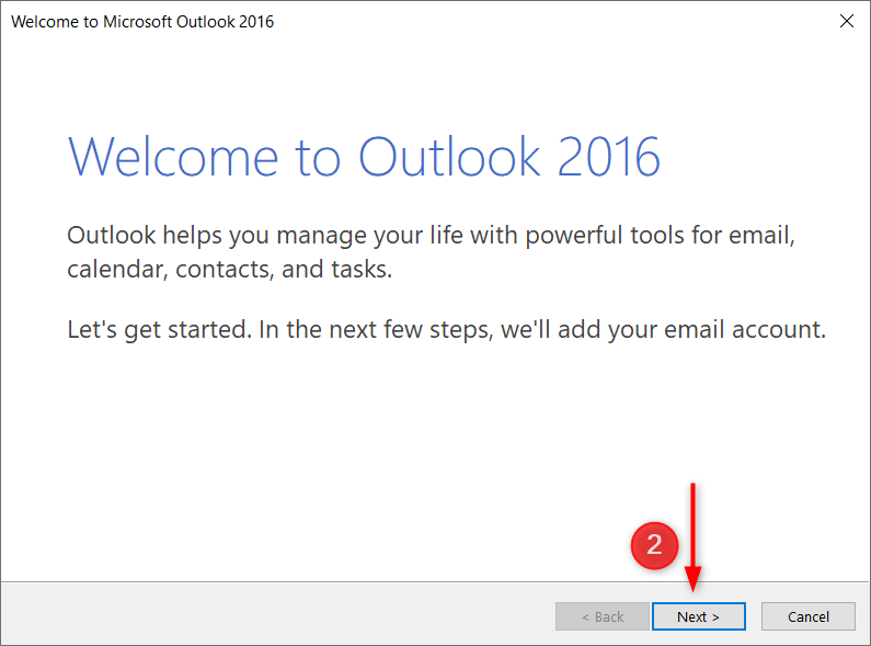 Microsoft Outlook setup - step 2