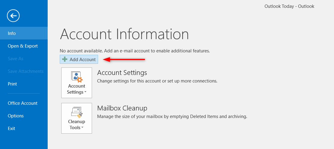 Microsoft Outlook setup - step 2