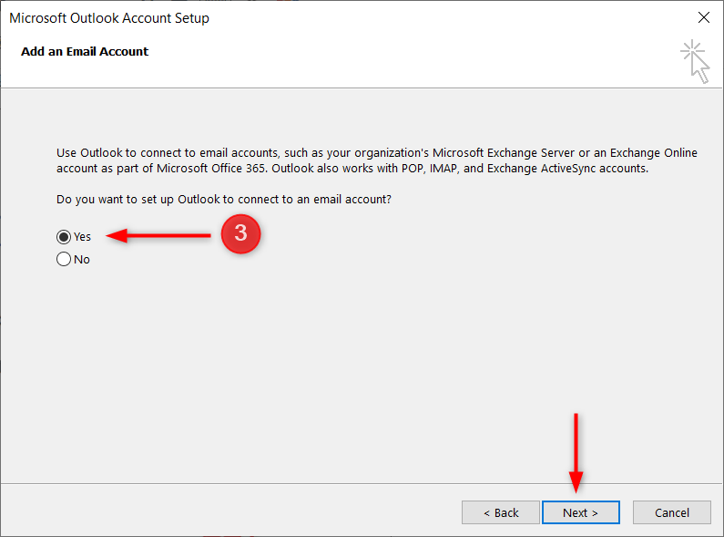 Microsoft Outlook setup - step 3