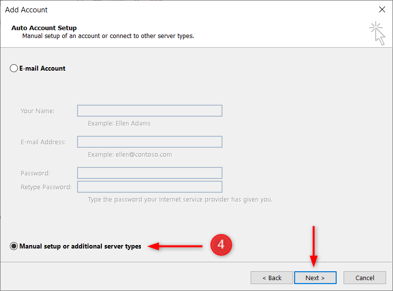 Microsoft Outlook setup - step 4