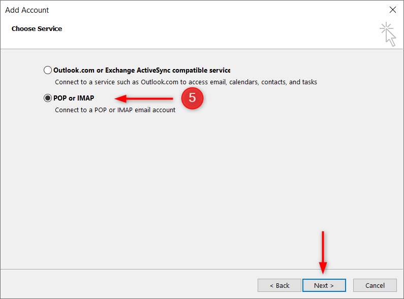 Microsoft Outlook setup - step 5
