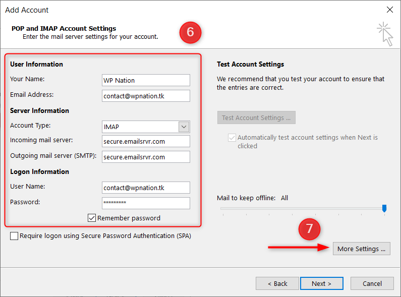 Microsoft Outlook setup - step 7