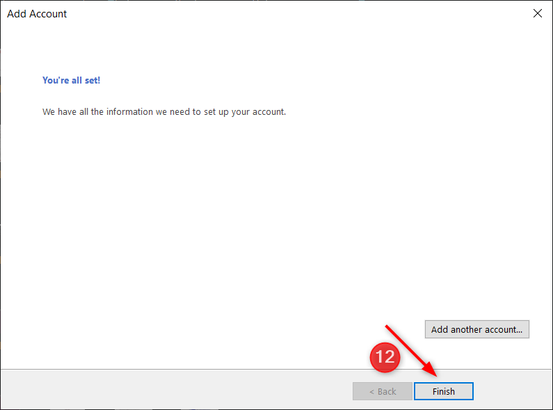 Microsoft Outlook setup - step 12