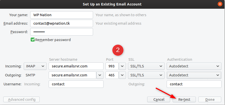 Mozilla Thunderbird setup - step 2