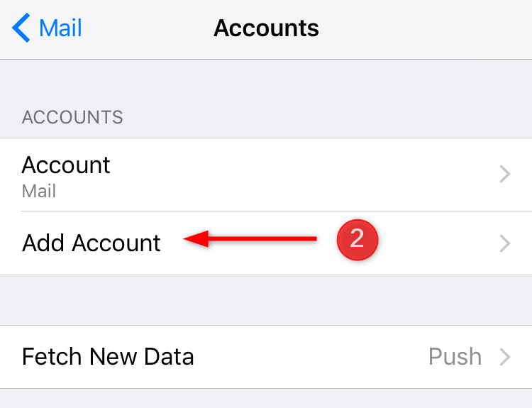 iOS Mail setup - step 2
