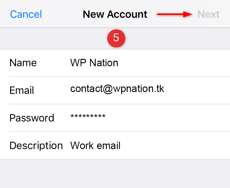 iOS Mail setup - step 5
