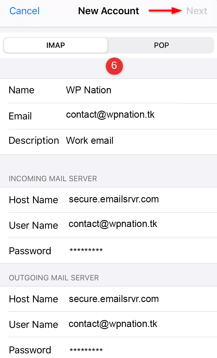 iOS Mail setup - step 6