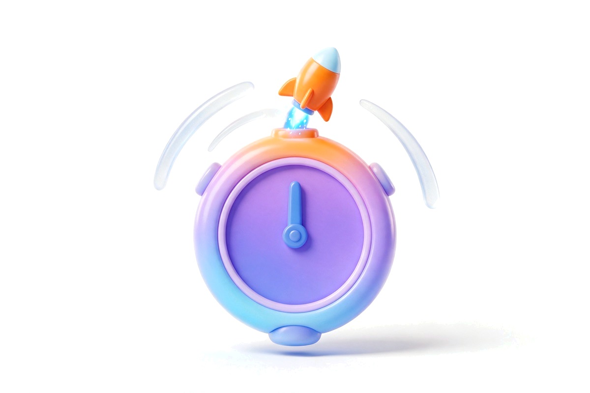 A stopwatch with a small rocket on top