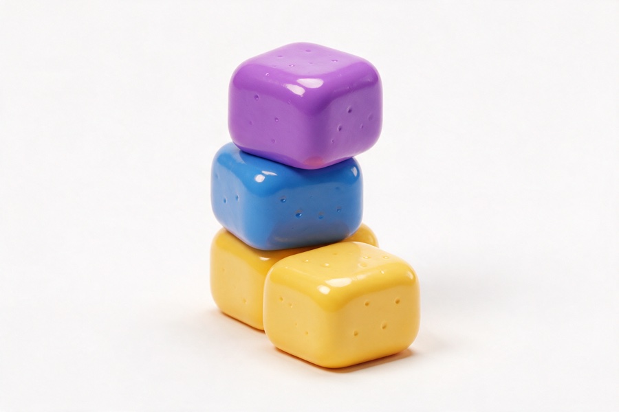 Stack of glossy 3D blocks, one pulled out of the pile