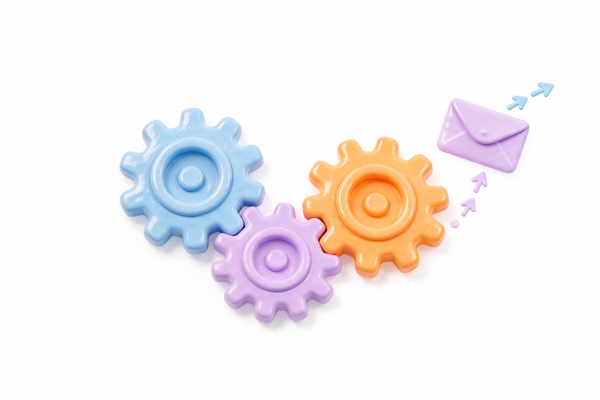 Glossy 3D gears turning together with a small envelope
