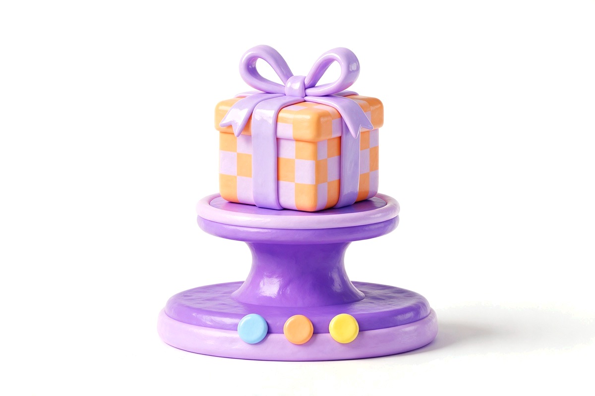 Display pedestal with a gift box and three colour swatch discs
