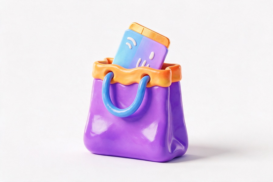 Glossy 3D shopping bag with a card tucked into it