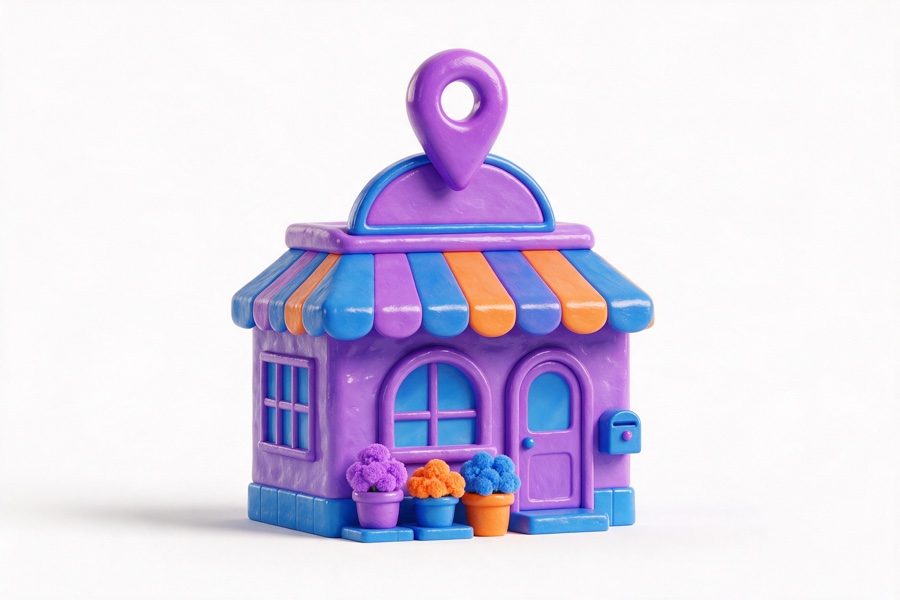 3D storefront with a location pin