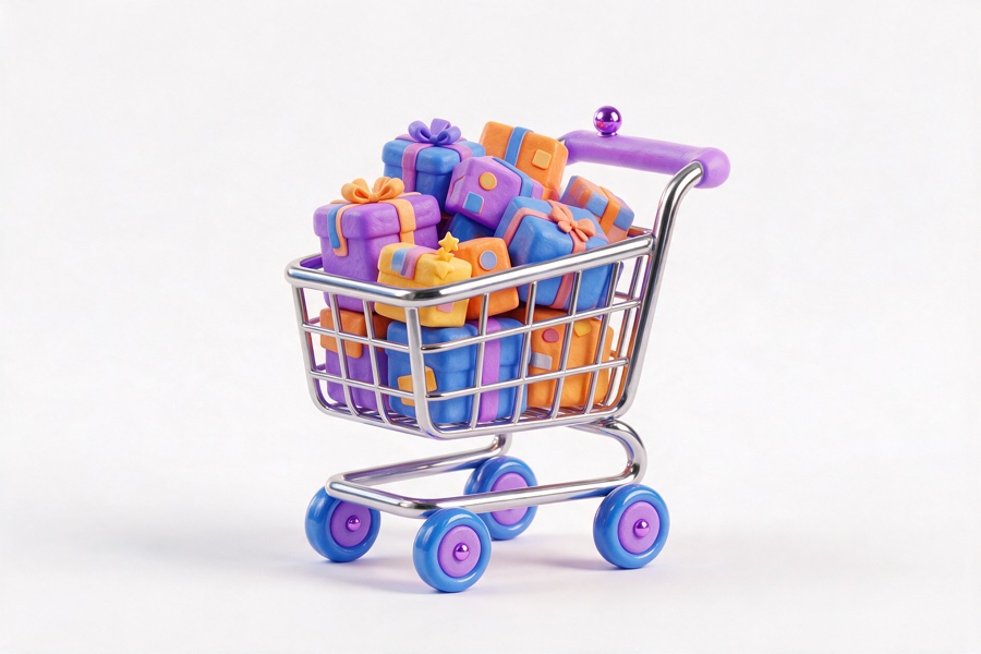 3D shopping cart filled with parcels