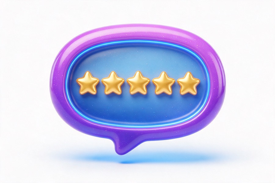 3D speech bubble with five gold stars